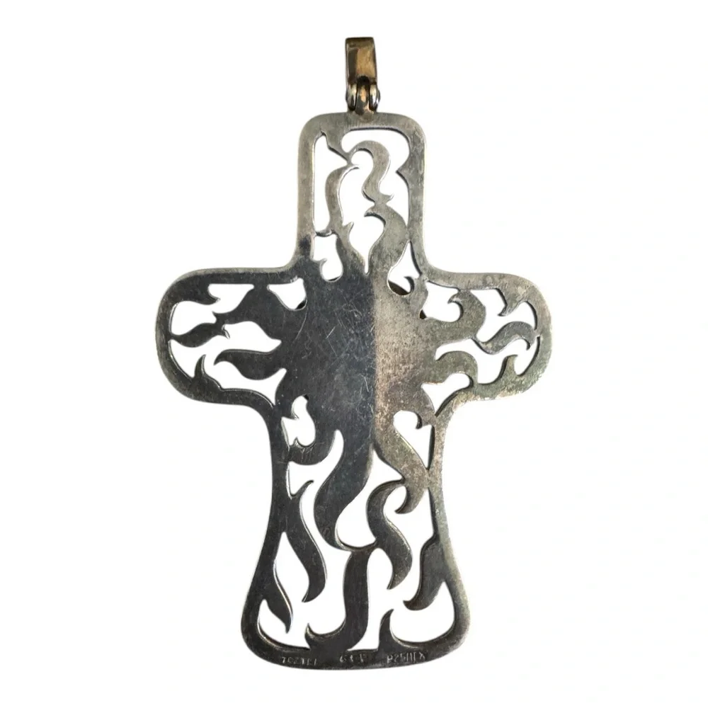 Taxco Sterling Silver Cross Pendant Sun Face 925 TO-111 - Picture 3 of 6